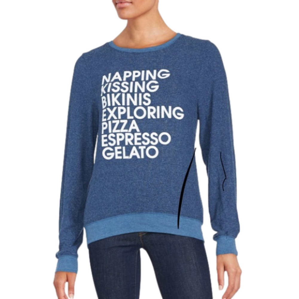 Wildfox Teal Blue Graphic Pullover Sweatshirt  -XS